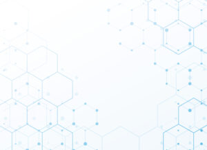 white background with blue tech hexagonal pattern design